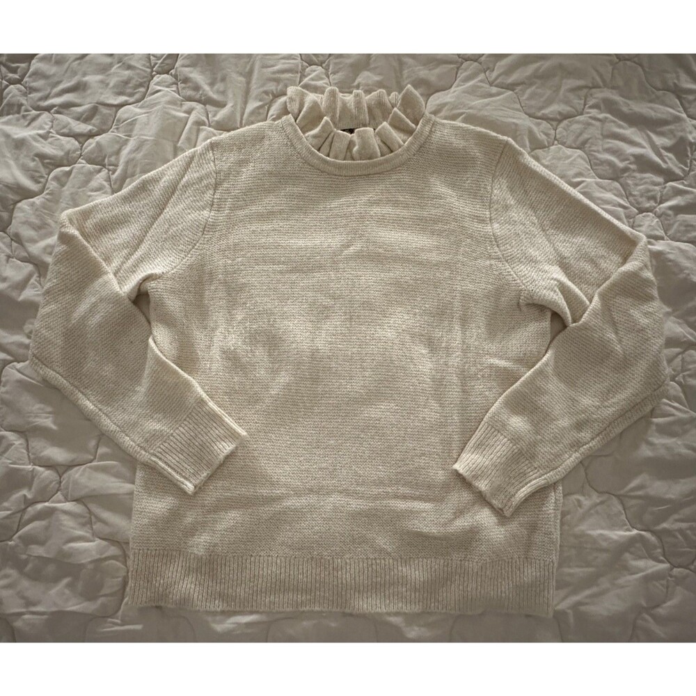 J.Crew Ivory Ruffle-neck Knit Sweater
